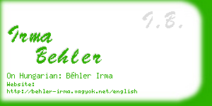 irma behler business card